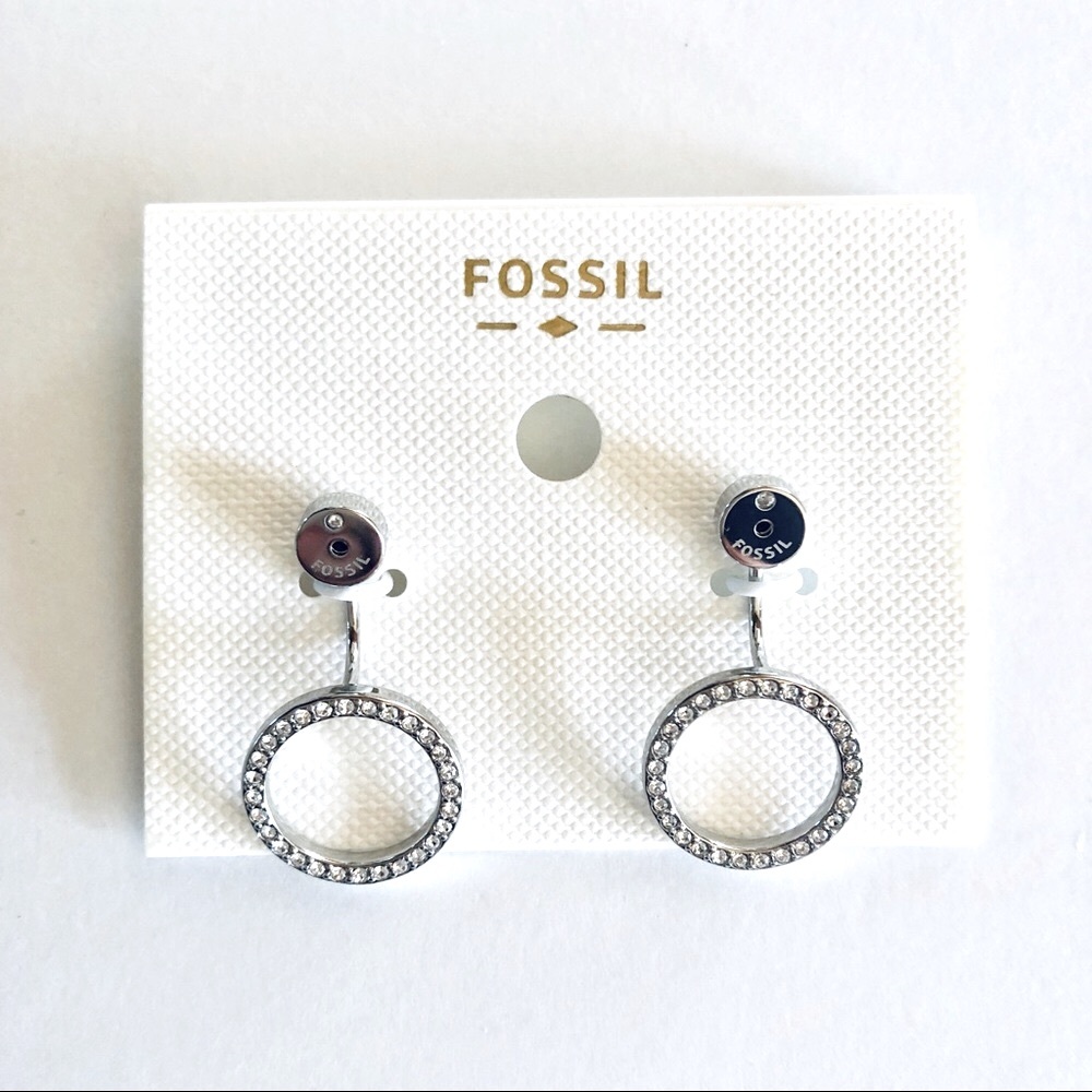 Fossil Silver Drop Hoops Ear Jackets
